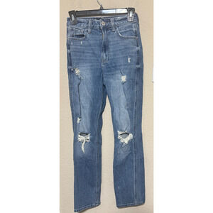 Hollister Ultra High Rise Mom jeans distressed torn knees size 00R/24 stretch